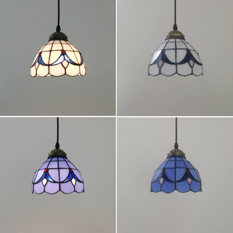 Traditional Tiffany Half Round Glass 1-Light Pendant Light For Bedroom