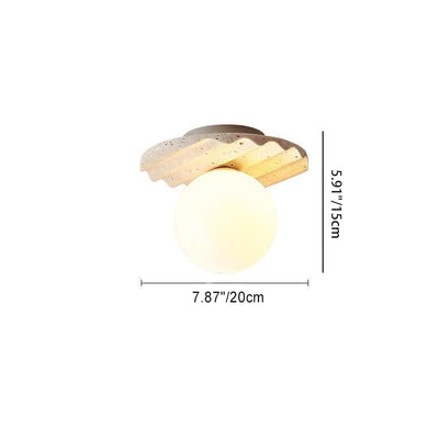 Traditional Japanese Beige Travertine Glass Ball Shade 1-Light Semi-Flush Mount Ceiling Light For Living Room