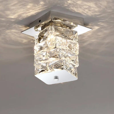 Contemporary Luxury Crystal Cuboid Hardware LED Semi-Flush Mount Ceiling Light For Living Room