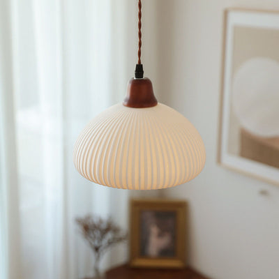 Contemporary Retro Pleated Ceramic Lantern Shade 1-Light Pendant Light For Living Room