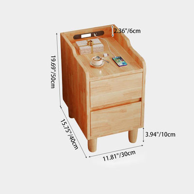 Modern Minimalist Rectangular Rubber Wood Nightstand 2-Drawer Sensor Light USB Charging For Bedroom