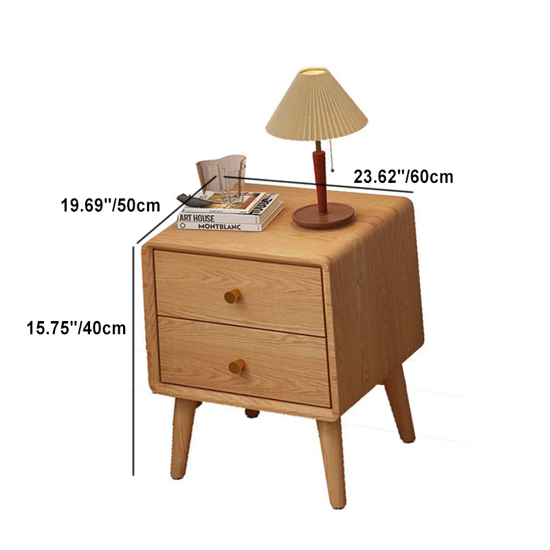 Modern Minimalist Rectangular Solid Wood Nightstand 2-Drawer For Bedroom