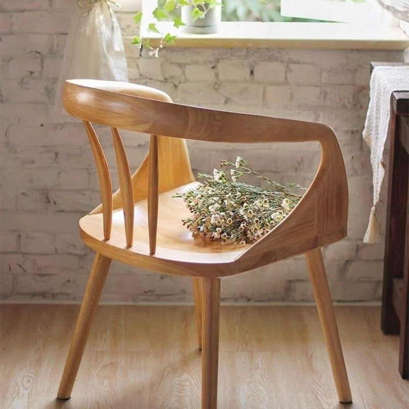 Contemporary Scandinavian Round Back Solid Wood Dining Chair Backrest Armrest For Dining Room