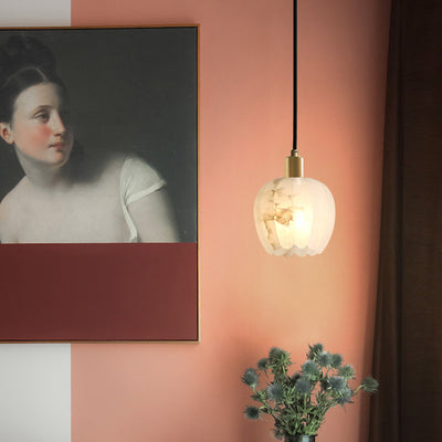 Lampe suspendue moderne et minimaliste à 1 lumière en marbre et cuivre pour le salon 