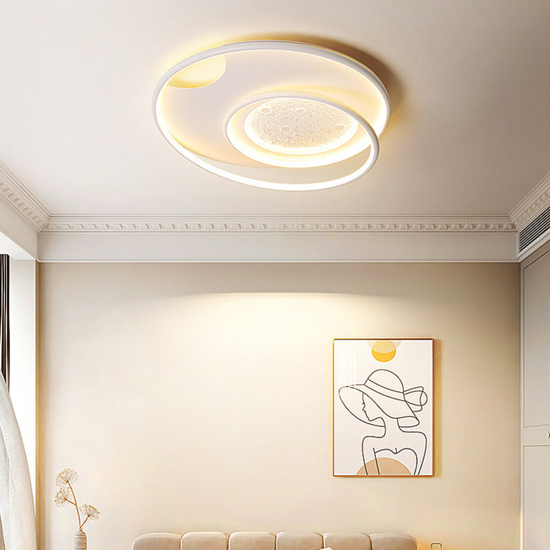 Modern Minimalist Round Circle Moon Aluminium Resin Silicone LED Flush Mount Ceiling Light For Bedroom