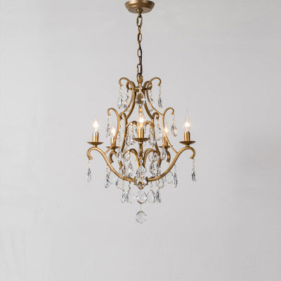 Traditional French Candelabra Round Crystal Iron Frame 5/9/12 Light Chandelier For Living Room