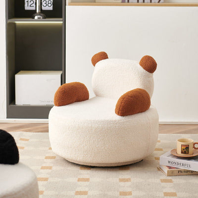 Contemporary Creative Bear Round Cushion Lambswool Solid Wood Accent Chair Backrest Armrest For Living Room