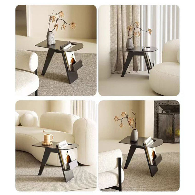 Modern Minimalist Triangle Frame Solid Wood Side Table 1-Shelf For Living Room