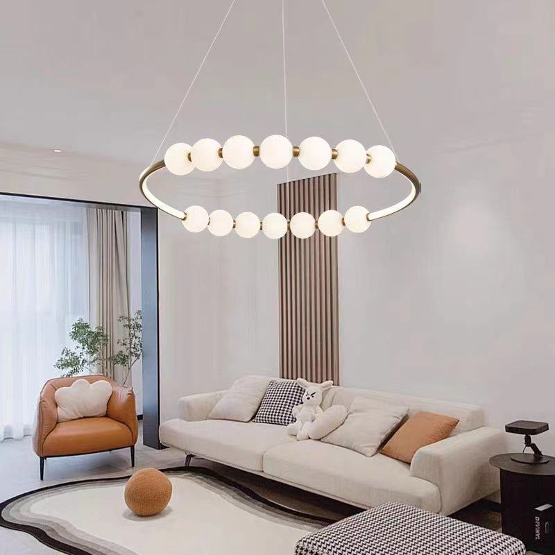 Modern Minimalist Round Aluminum Glass LED Chandelier For Living Room