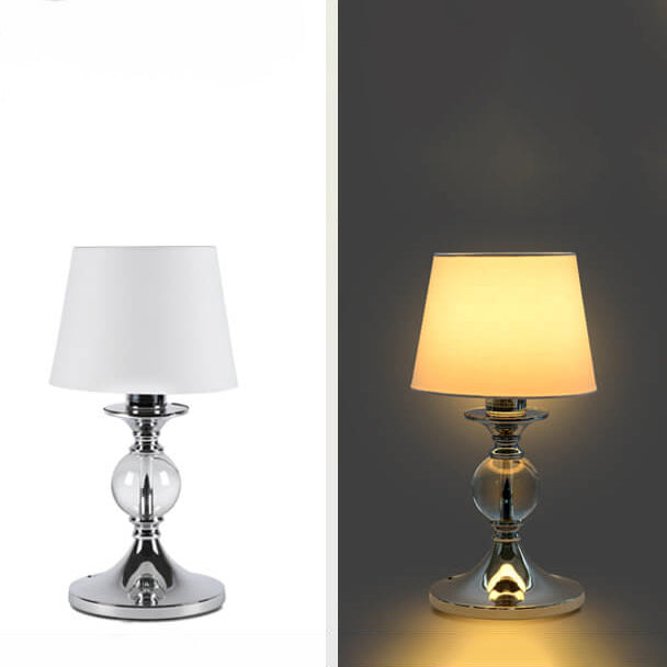 European-style Simple White Fabric Chrome Metal 1-Light Table Lamp