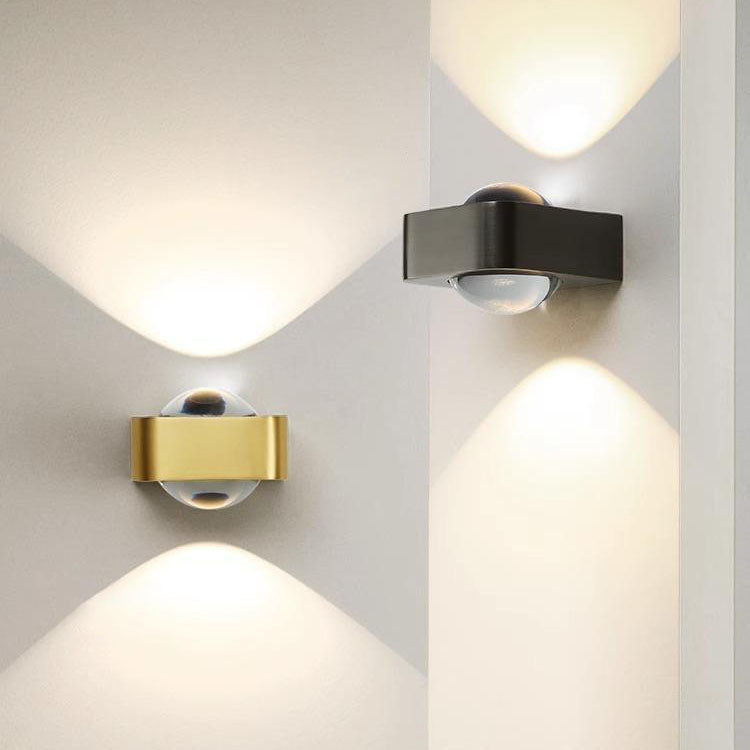 Modern Minimalist Rectangle Lens Stainless Steel Copper Glass LED Wall Sconce Lamp For Living Room