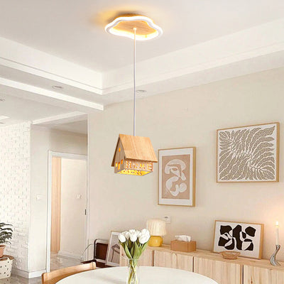 Contemporary Creative Cartoon Wood Cabin Aluminum LED Chandelier For Living Room