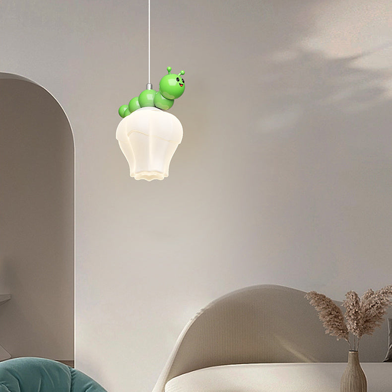 Contemporary Creative Cartoon Resin Caterpillar Flower Bud Shade LED Pendant Light For Bedroom