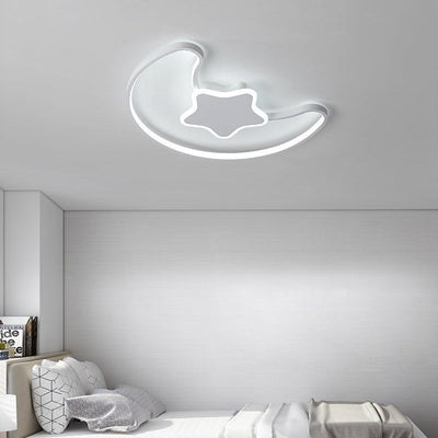 Contemporary Creative Moon Iron Acrylic LED Semi-Flush Mount Ceiling Light For Living Room