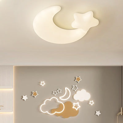 Modern Minimalist Moon Star PE Iron LED Flush Mount Ceiling Light For Bedroom