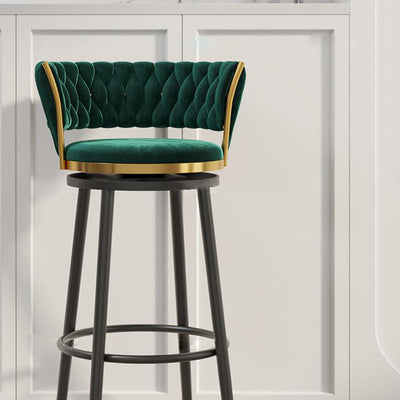 Contemporary Luxury Round Velvet Upholstered Swivel Bar Stool Backrest Footrest For Dining Room