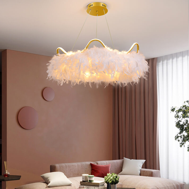 Zeitgenössische kreative Krone Feder Aluminium Acryl LED Pendelleuchte für Schlafzimmer 