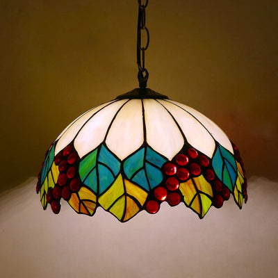 Traditional Tiffany Dome Iron Glass 1-Light Pendant Light For Living Room