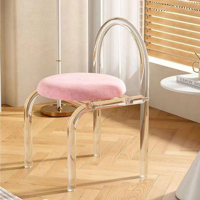 Modern Luxury Transparent Arched Frame Velvet Acrylic Vanity Stool Backrest For Bedroom