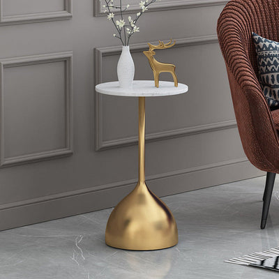 Modern Minimalist Round Iron Marble End Table For Living Room