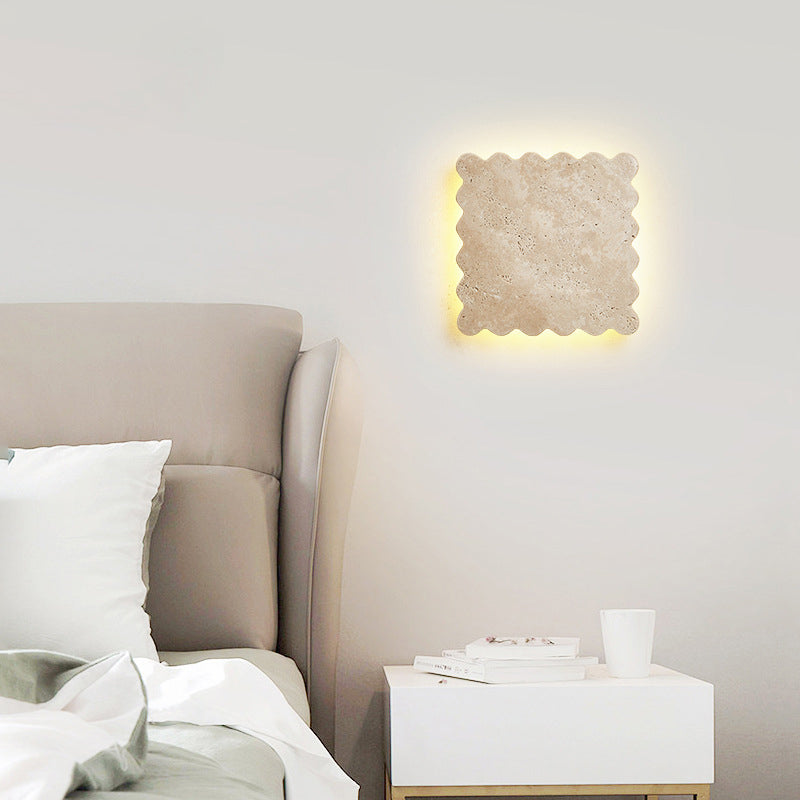 Traditional Japanese Yellow Travertine Corrugated Square LED Wall Sconce Lamp For Living Room