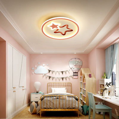 Contemporary Creative Round Star Cartoon Iron Acrylic LED Flush Mount Ceiling Light For Bedroom