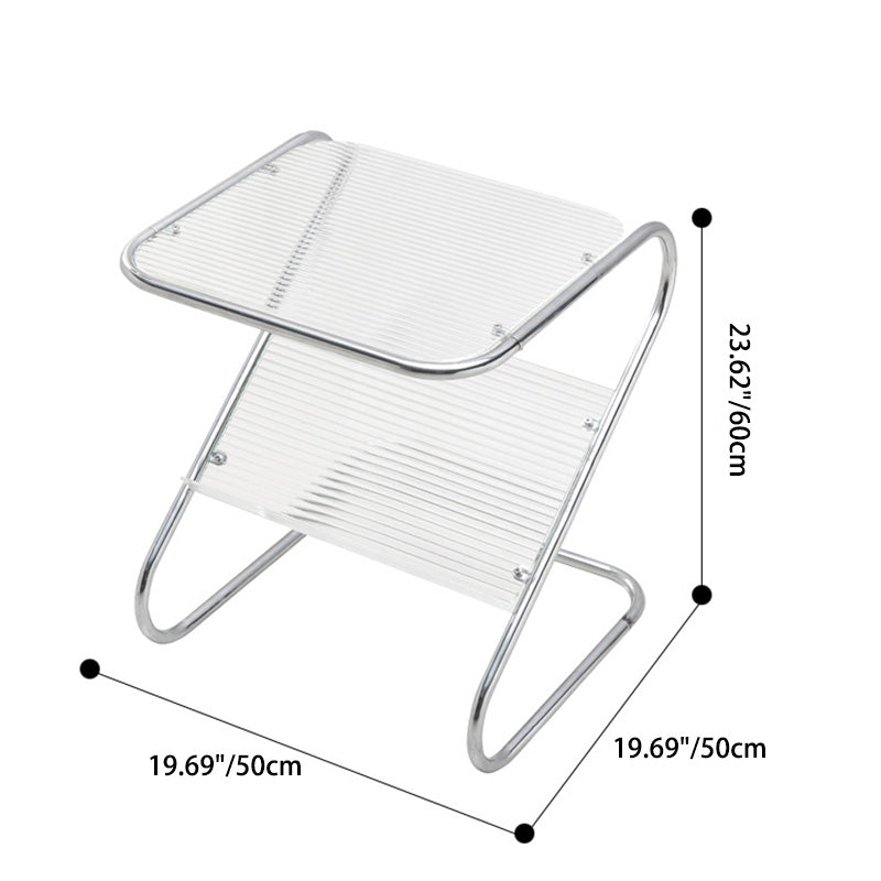 Modern Minimalist Square Z-Shape Iron Glass Side Table For Living Room