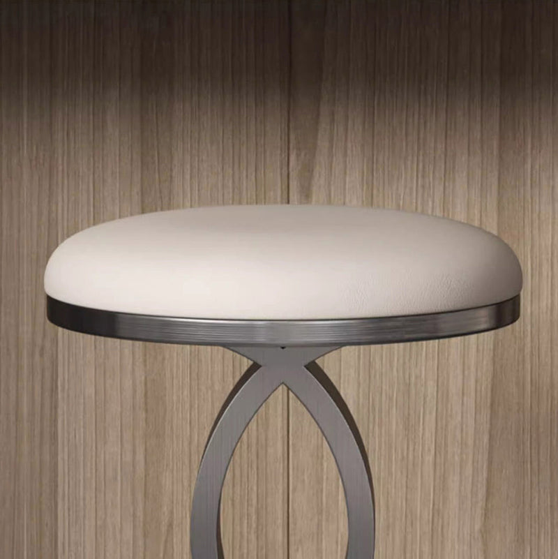 Contemporary Nordic Round Microfiber Leather Vanity Stool For Bedroom