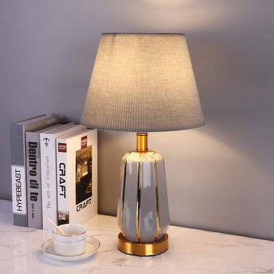 Contemporary Nordic Cylindrical Ceramic Metal Fabric 1-Light Table Lamp For Bedroom