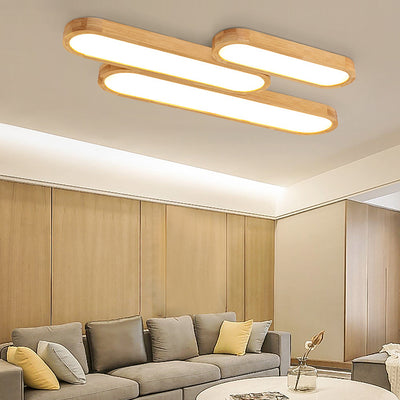 Traditional Japanese Rectangular Solid Wood Acrylic LED Flush Mount Ceiling Light For Living Room