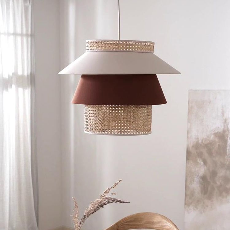 Traditional Japanese Round Fabric Rattan 1-Light Pendant Light For Living Room