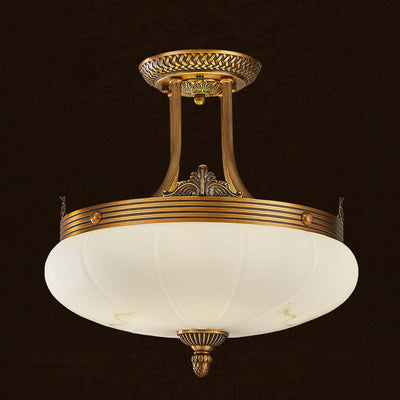 European Golden Glamour Copper Glass Round 4/5/6-Light Semi-Flush Mount Ceiling Light