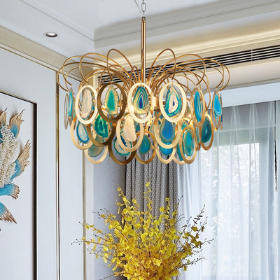 Contemporary Scandinavian Bouquet Shaped Round Iron Onyx Sand Gold 5/8 Light Chandelier For Living Room