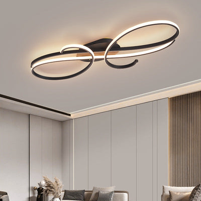 Modern Minimalist Curved Line Iron Aluminum Silicone LED Semi-Flush Mount Ceiling Light For Living Room