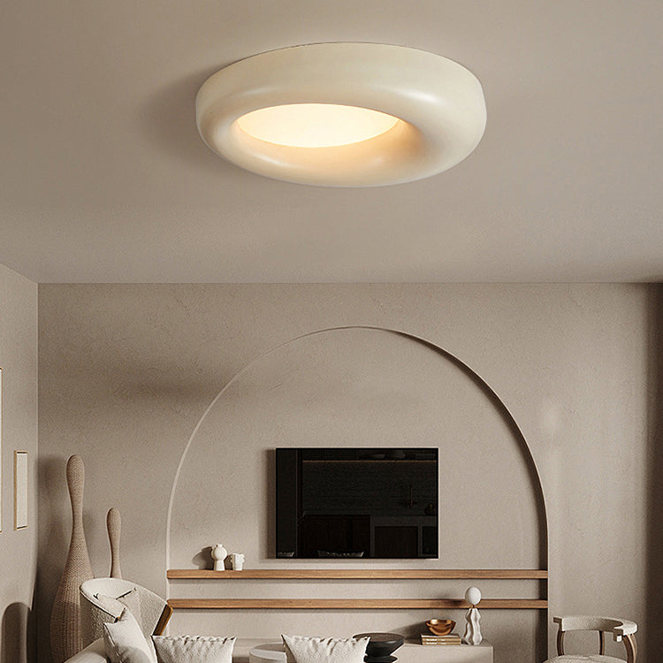 Modern Minimalist Hollow Round Acrylic Fiberglass LED Flush Mount Ceiling Light For Living Room