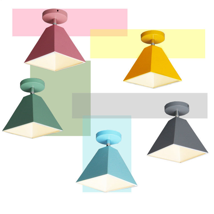 Contemporary Creative Trapezoid Iron 1-Light Semi-Flush Mount Ceiling Light For Living Room