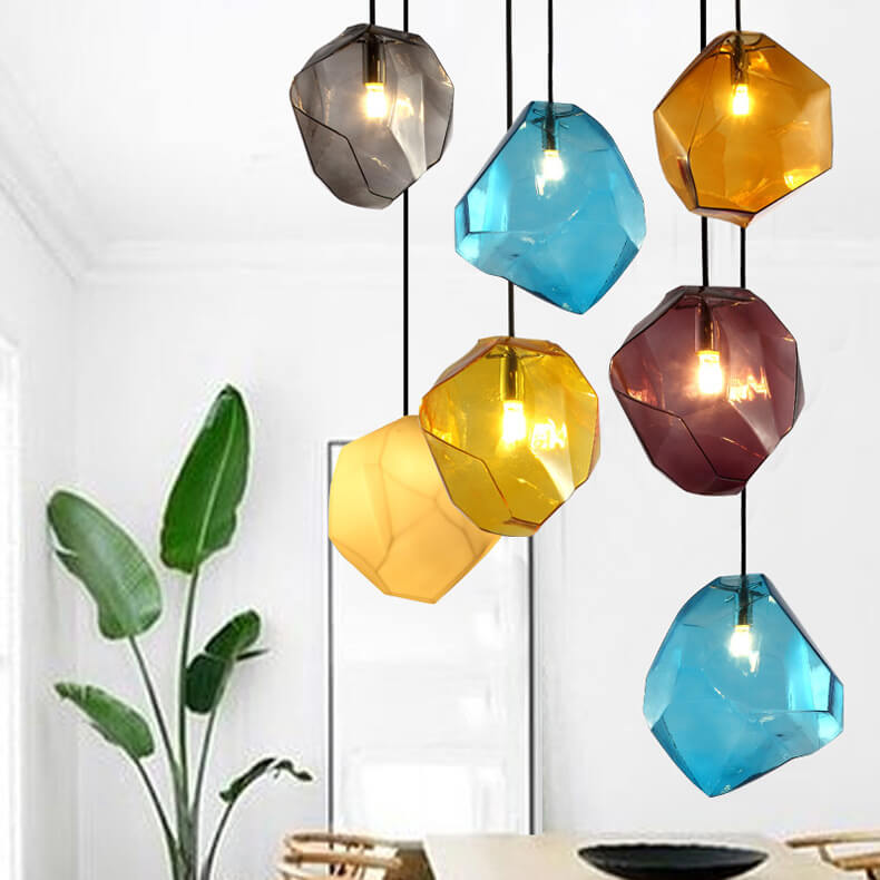 Luminaire suspendu à 1 lumière en verre de forme irrégulière de simplicité moderne pour le salon 