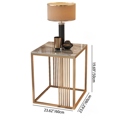 Modern Minimalist Square Rock Slab Metal Side Table For Living Room