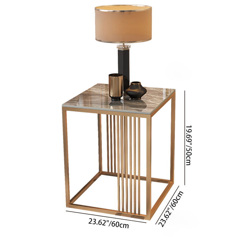 Modern Minimalist Square Rock Slab Metal Side Table For Living Room