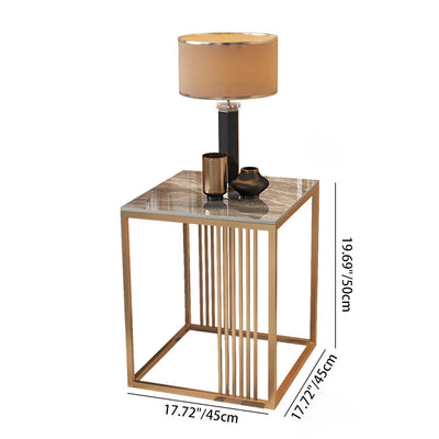 Modern Minimalist Square Rock Slab Metal Side Table For Living Room