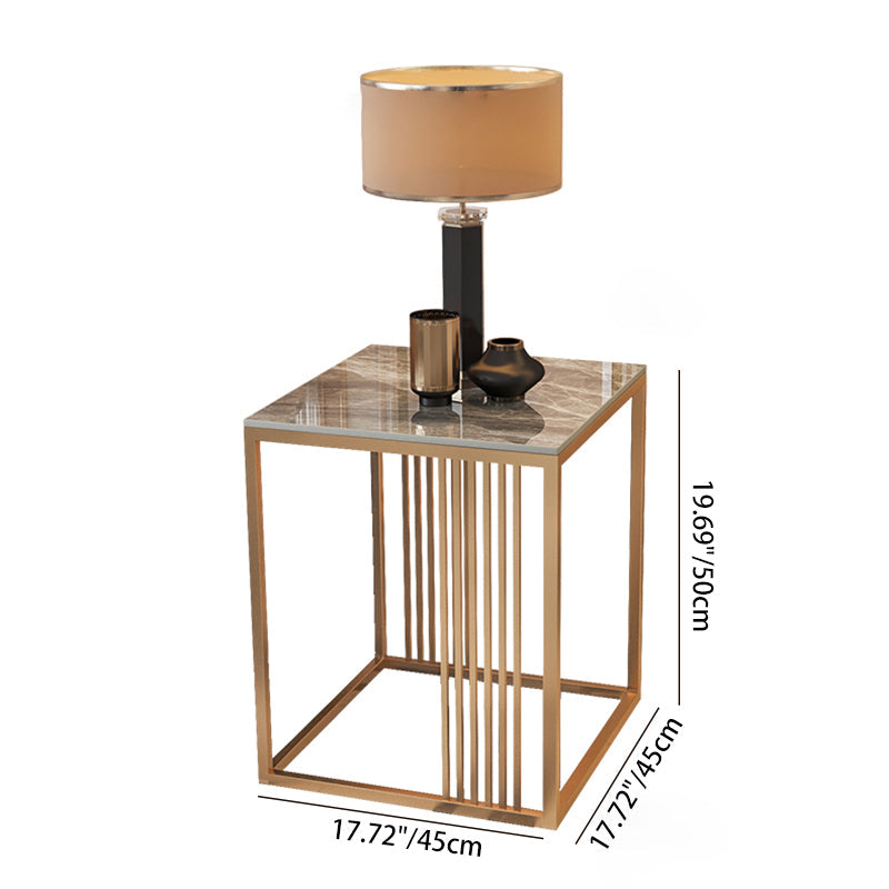 Modern Minimalist Square Rock Slab Metal Side Table For Living Room