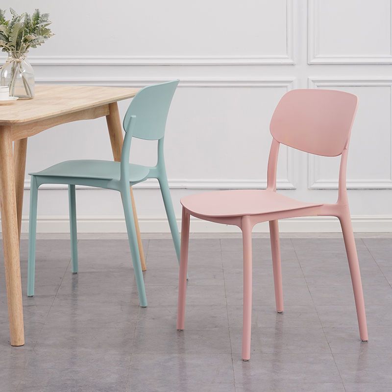 Contemporary Nordic Macaron Plastic Square Stackable Dining Chair Open Back For Dining Room