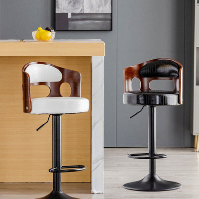 Contemporary Scandinavian Leather Fabric Wood Sponge SGS Round Bar Stool Backrest Footrest For Kitchen