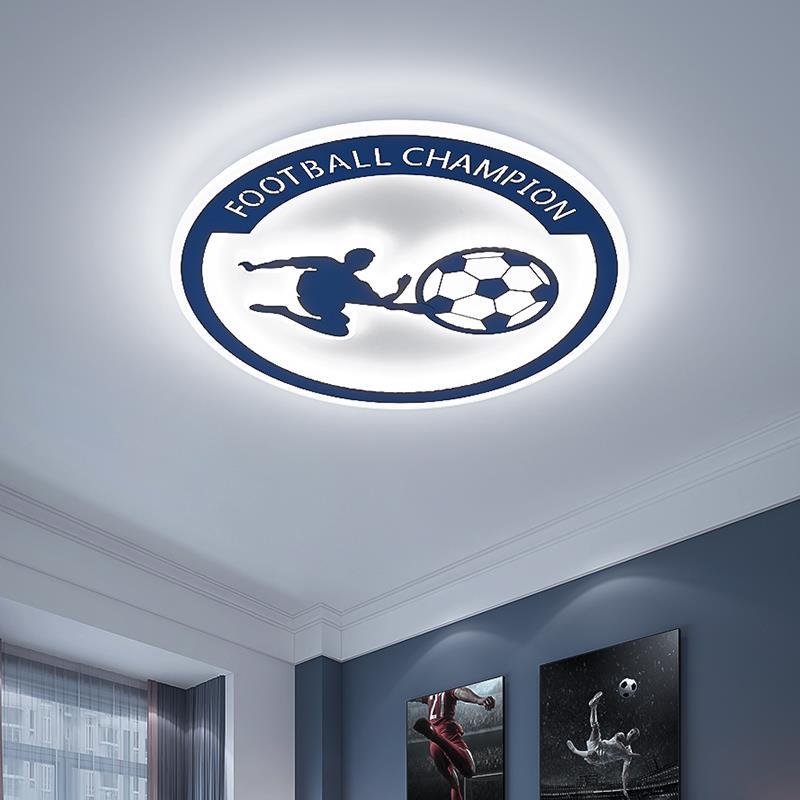 Contemporary Creative Kids Round Football Iron Acrylic LED Flush Mount Ceiling Light For Bedroom