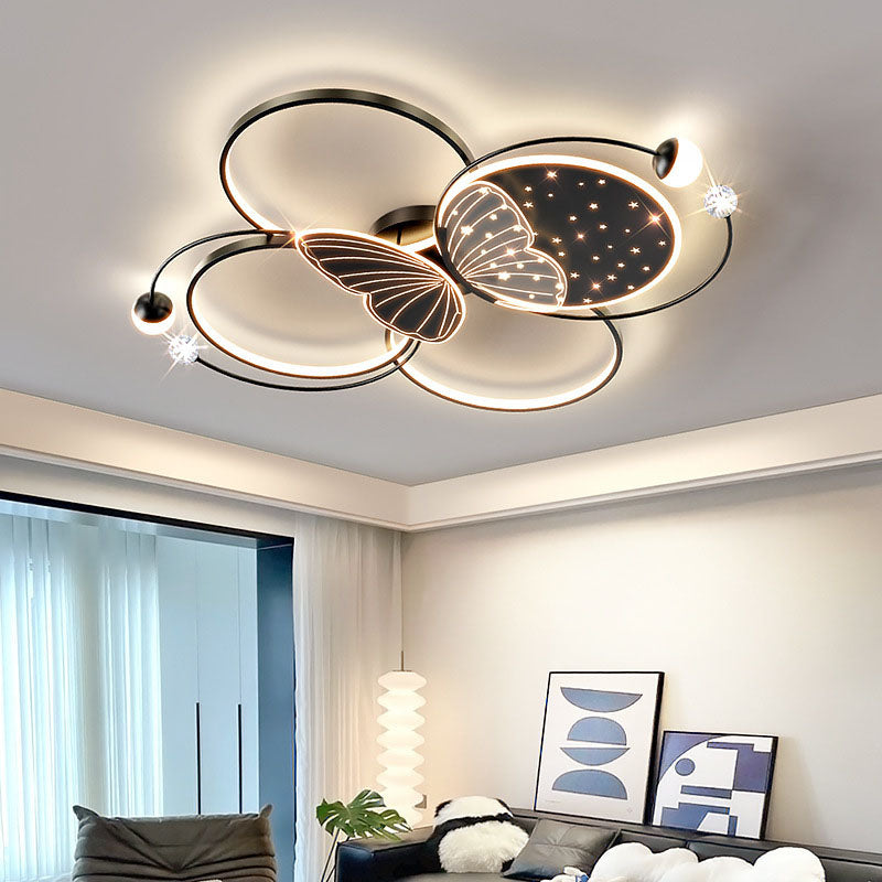 Contemporary Creative Acrylic Butterfly Iron LED Flush Mount Ceiling Light For Bedroom