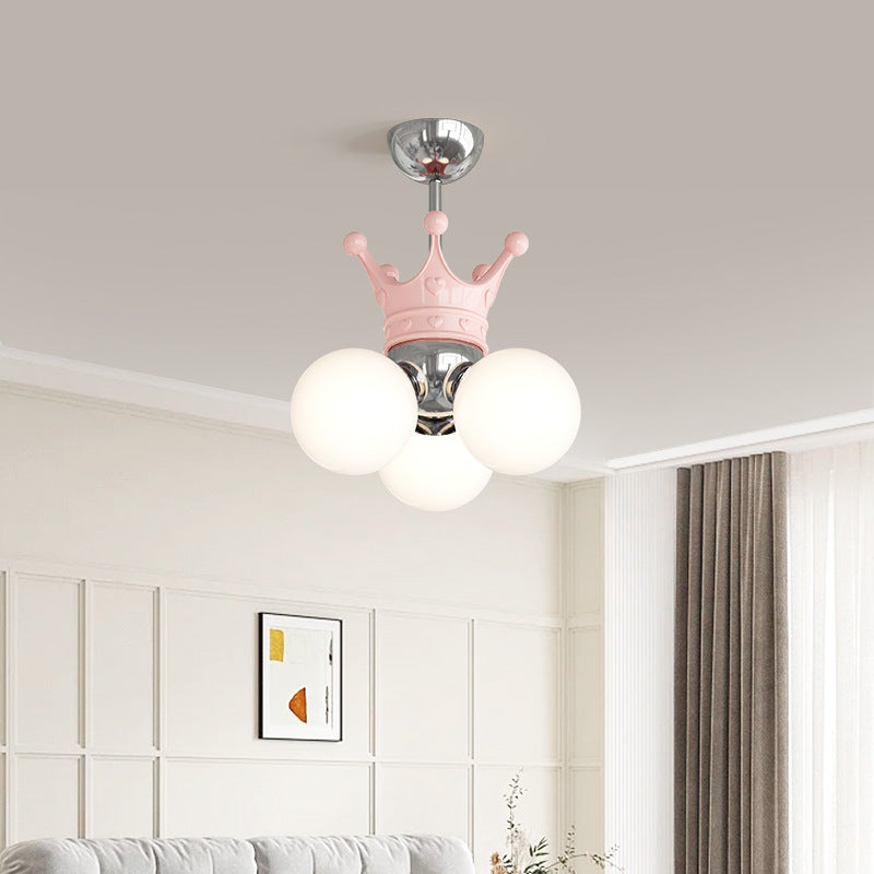 Modern Minimalist Princess Crown Metal Acrylic LED Pendant Light For Bedroom