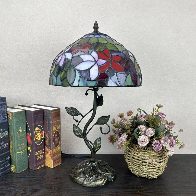 Traditional Tiffany Dome Iron Glass 1-Light Table Lamp For Living Room