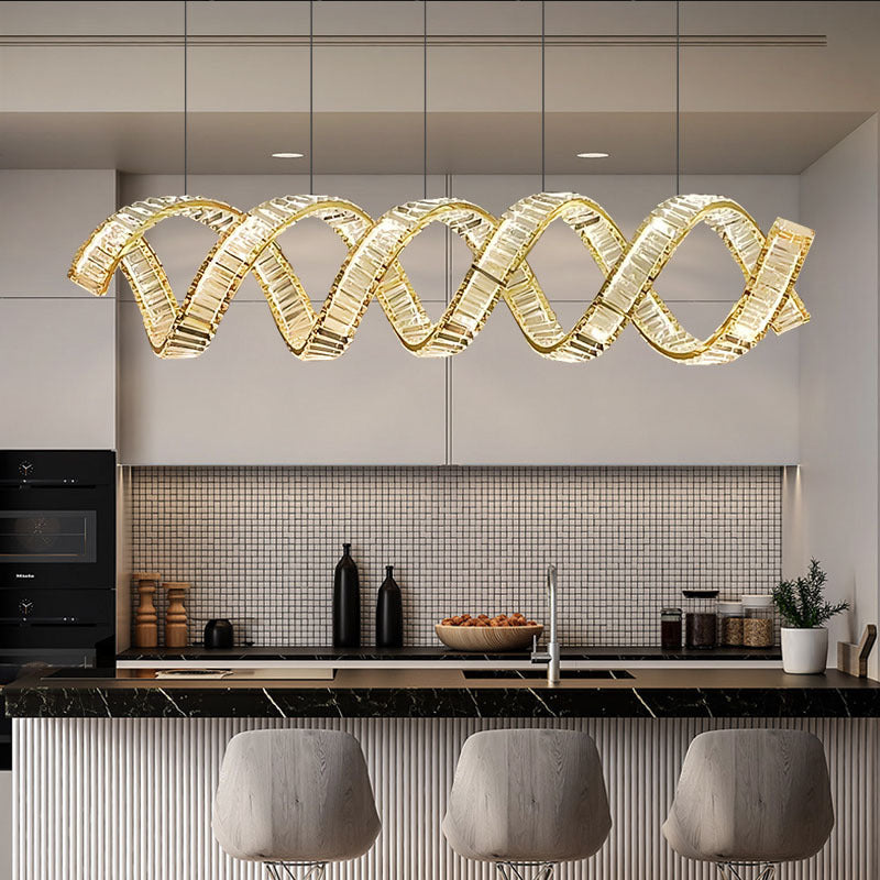 Modern Luxury Stainless Steel Crystal Double Loop Wave LED Chandelier For Dining Room