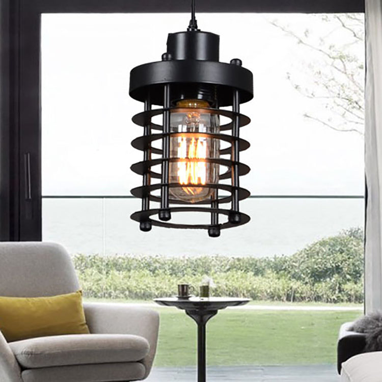 Contemporary Industrial Openwork Cylinder Iron 1-Light Pendant Light For Living Room