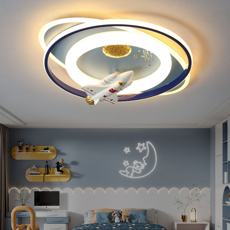 Modern Creative Kids Iron Cartoon Astronaut Rocket LED Flush Mount Ceiling Light